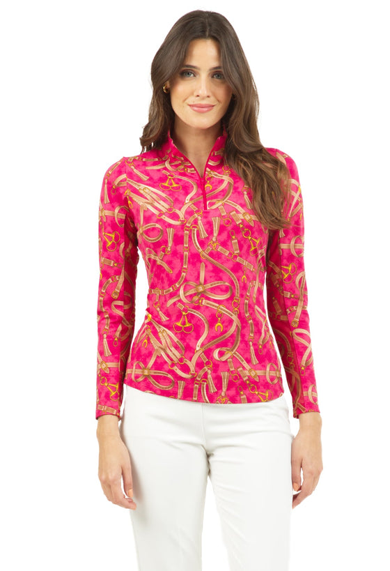 IBKUL Long Sleeve  Zip Mock LIMITED EDITION SERIES,- ALEXANDRA -RUBY RED- SPF50