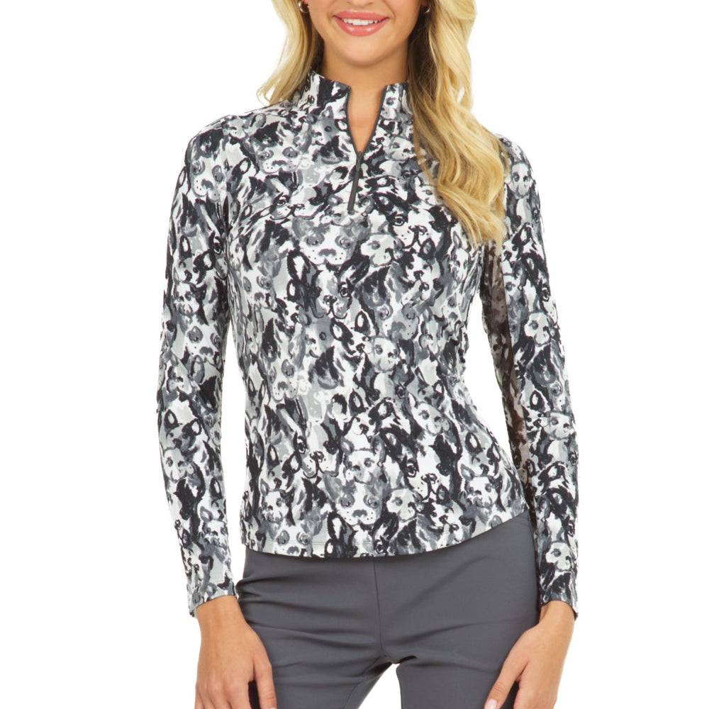 IBKUL Long Sleeve  Zip Mock LIMITED EDITION SERIES,- LUNA- GREY- SPF50