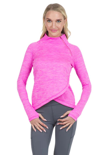 Ibkul  Asymmetrical Zip Pullover - SPF 50  Hot Pink