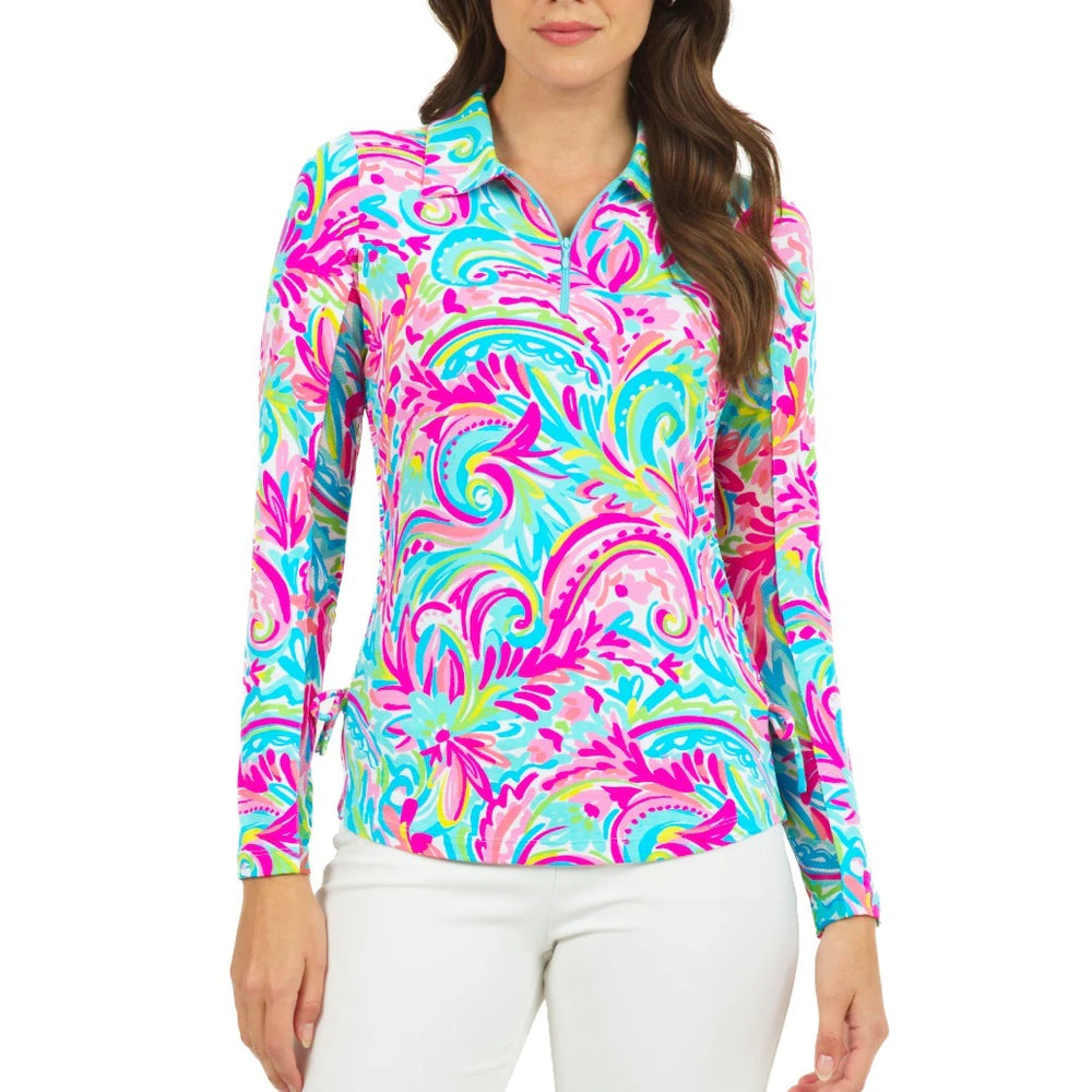 Ibkul  Long Sleeve  Zip Mock AUBREY Candy Pink/Multi  SPF 50