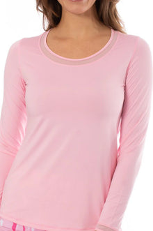  Golftini Long Sleeve Mesh Polo -LT PINK