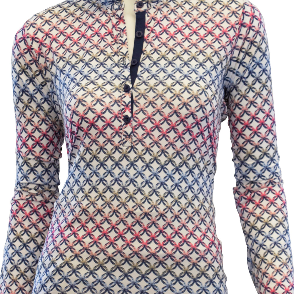 EP NY Long Sleeve Interlocking Circles Print Polo - SPF 50