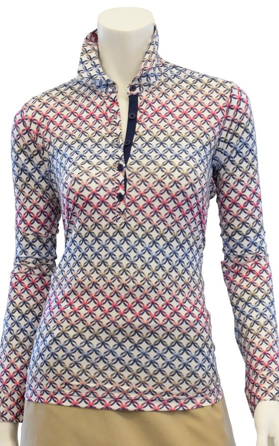 EP NY Long Sleeve Interlocking Circles Print Polo - SPF 50