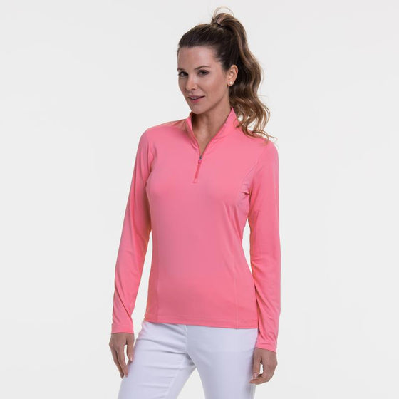 EP NY Long Sleeve Zip Mock Polo - Coral Reef