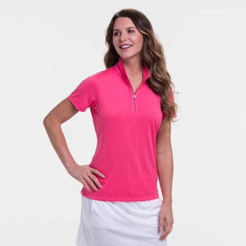 EP NY Short Sleeve Convertible Zip Mock Polo Fruit Punch