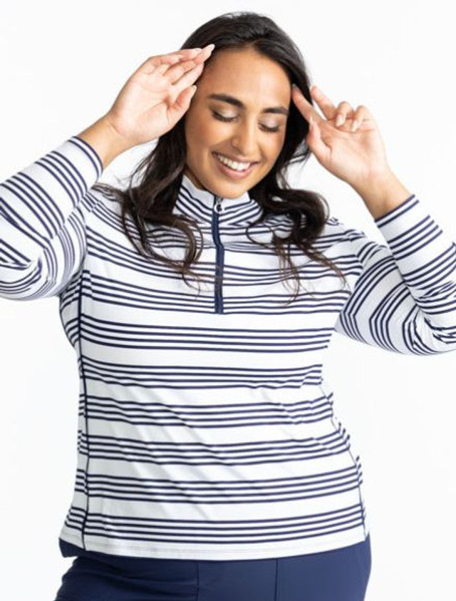 KINONA Keep it Covered  Long Sleeve Golf Shirt- Shutter Stripe