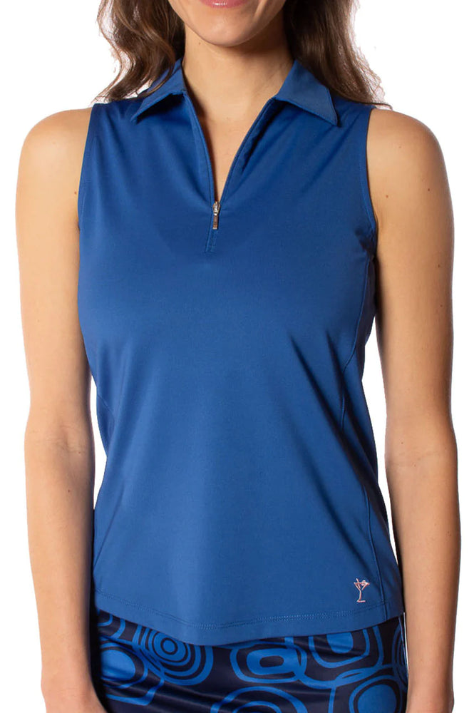 Golftini Sleeveless Zip Tech Polo - Royal Blue
