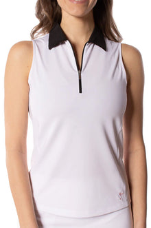  Golftini Sleeveless Zip Tech Polo w/ contrast White w/ Black