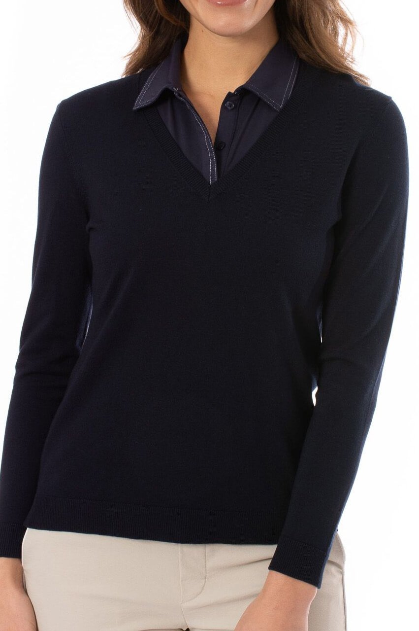 Golftini V- Neck Stretch Sweater - Navy