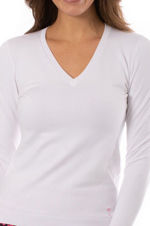 Golftini V- Neck Stretch Sweater -  WHITE