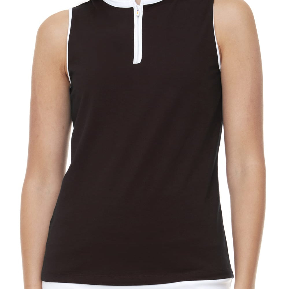 Swing Control Pique Mock Neck Sleeveless Shirt -BLACK