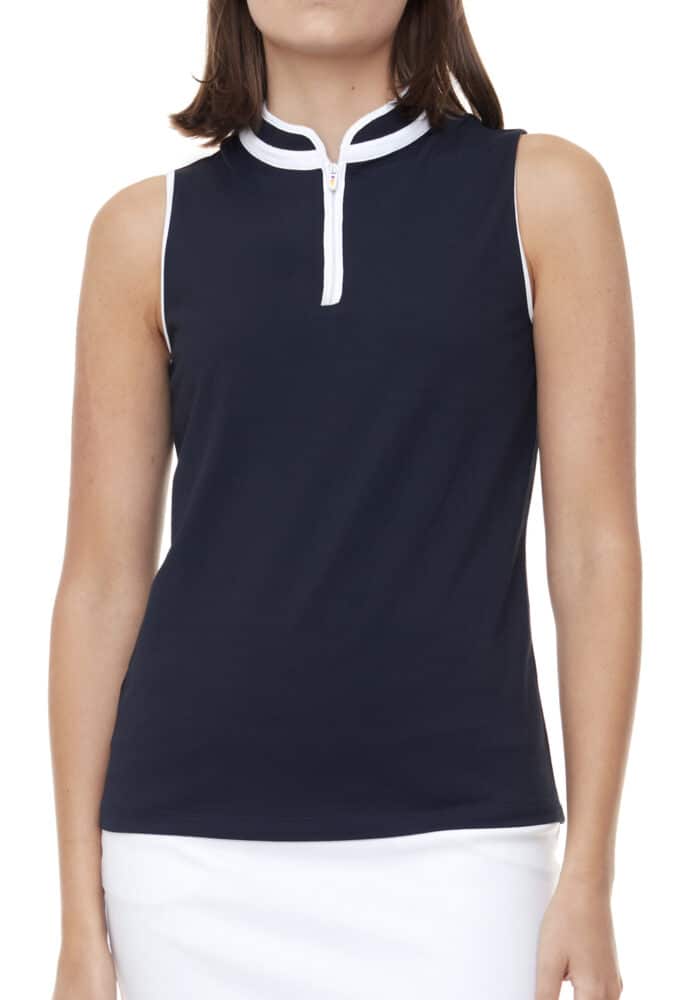 Swing Control Pique Mock Neck Sleeveless Shirt - Navy