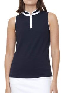  Swing Control Pique Mock Neck Sleeveless Shirt - Navy