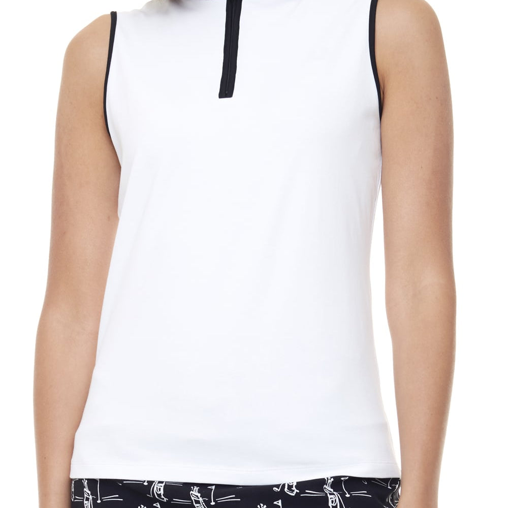 Swing Control Pique Mock Neck Sleeveless Shirt - WHITE