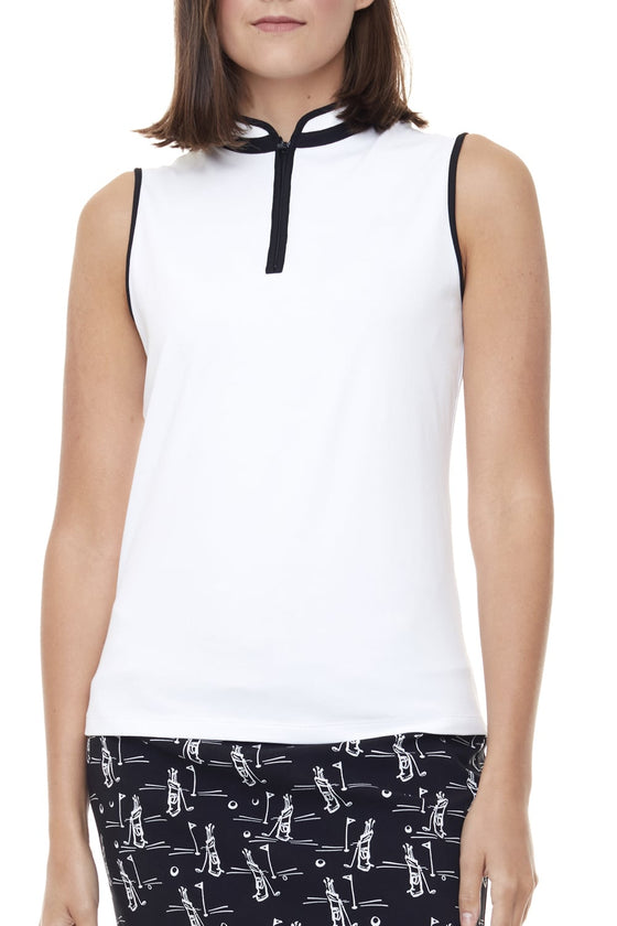 Swing Control Pique Mock Neck Sleeveless Shirt - WHITE