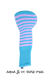 Aqua and Light Rose Pink Club Sock Golf Headcover | Peanuts and Golf
