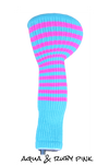 Aqua and Ruby Pink Club Sock Golf Headcover | Peanuts and Golf