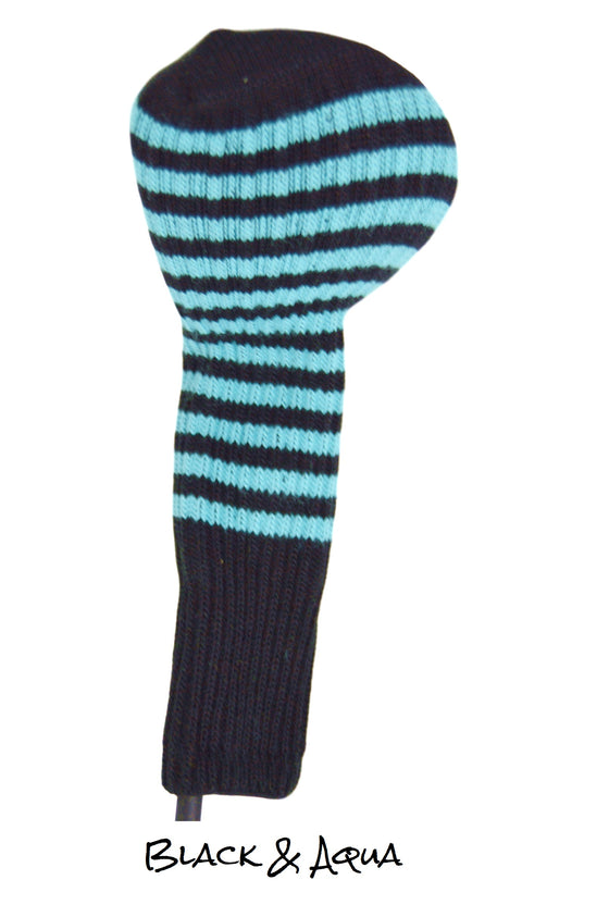 Black and Aqua Club Sock Golf Headcover