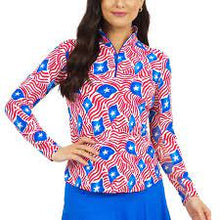  Ibkul  Long Sleeve  Zip Mock RYLEE Blue/ RED  SPF 50