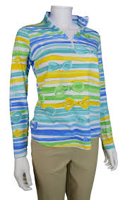 Ibkul Icifil Long Sleeve Sun Shirt: Kate Peri/Yellow Print Mock - SPF 50