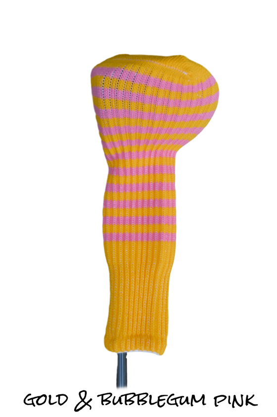 Gold and Bubblegum Pink Club Sock Golf Headcover | Peanuts and Golf