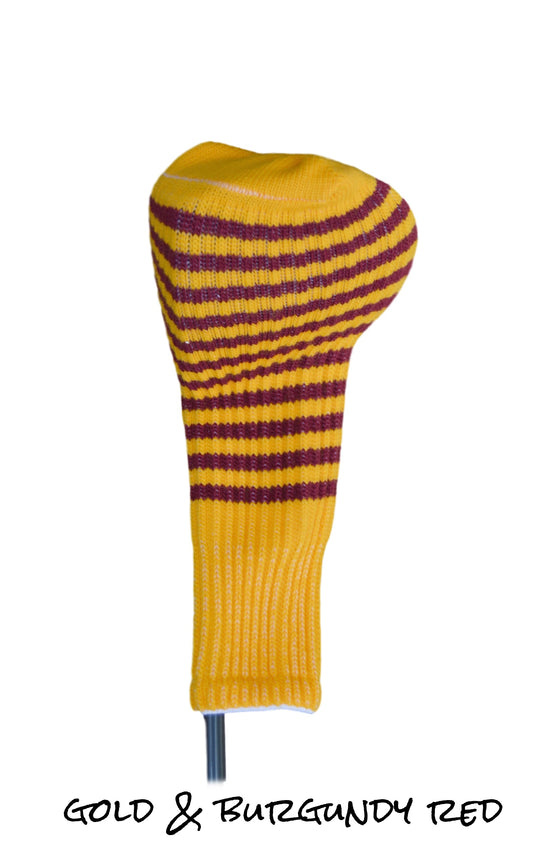Gold and Burgundy Red Club Sock Golf Headcover