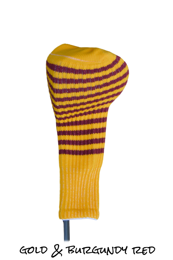 Gold and Burgundy Red Club Sock Golf Headcover | Peanuts and Golf 