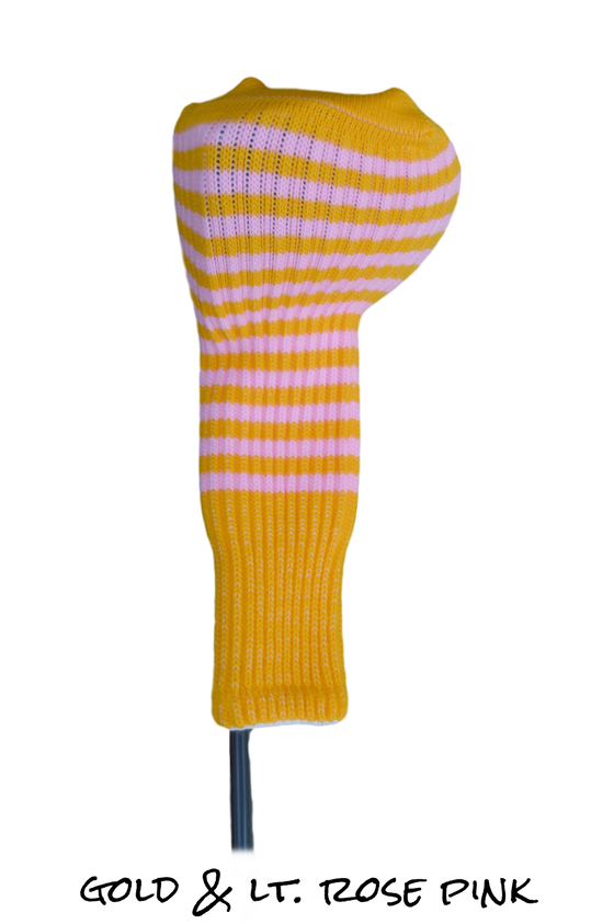Gold and Light Rose Pink Club Sock Golf Headcover | Peanuts and Golf 