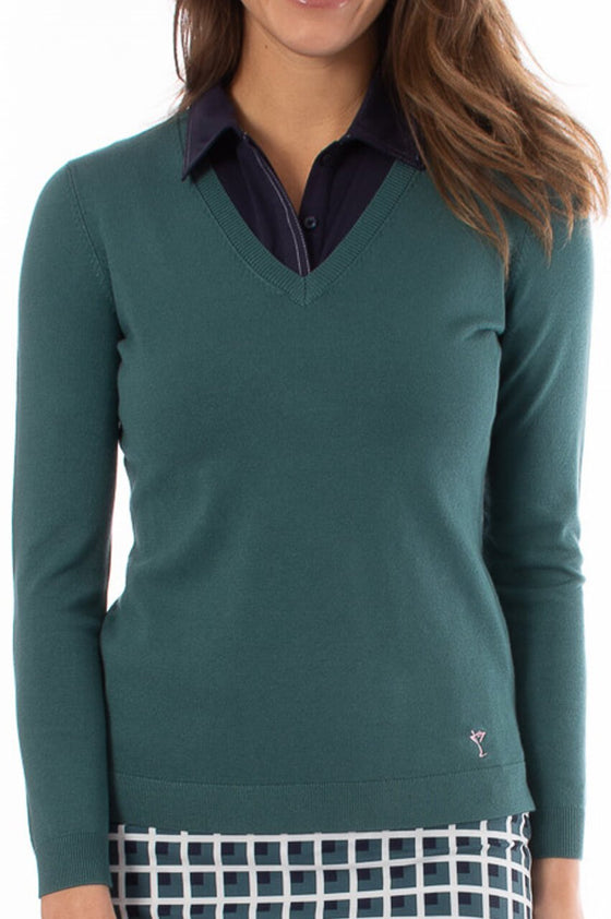 Golftini V- Neck Stretch Sweater - Forest Green