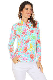 Gottex Mock Neck Sun Shirt -Turtles Seafoam