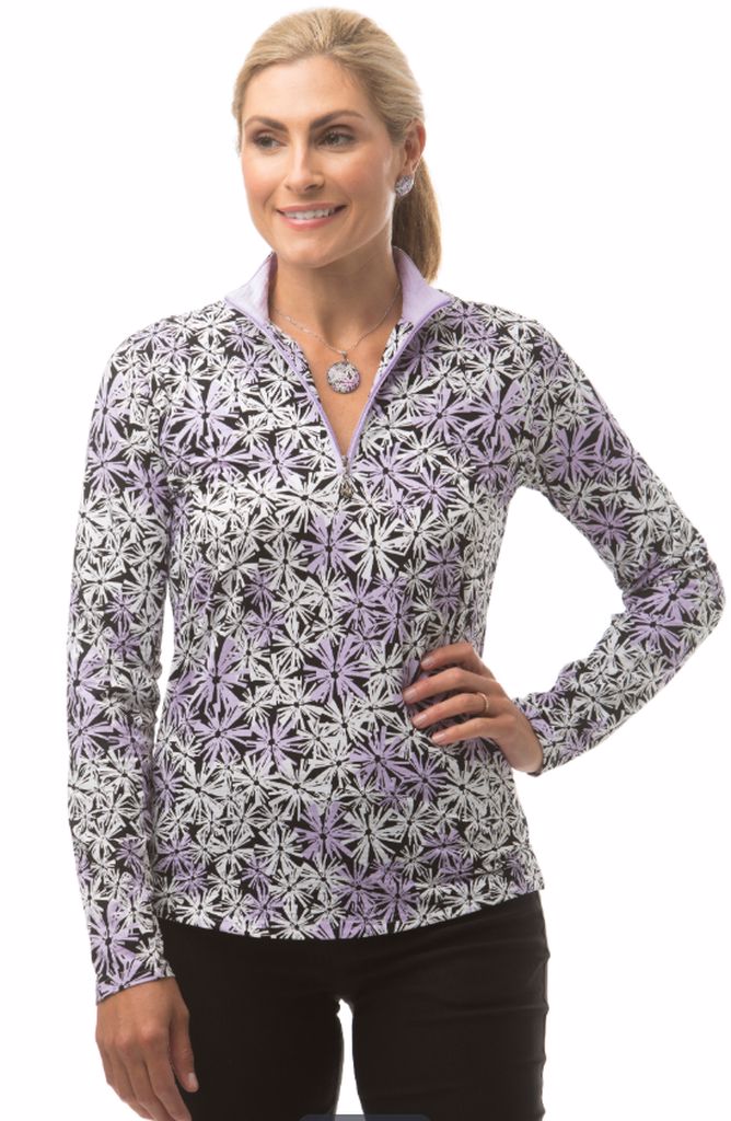 SanSoleil Long Sleeve Print Mock 900611 Janes Garden Black | SPF 50