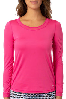  Golftini Long Sleeve Mesh Polo -HOT PINK