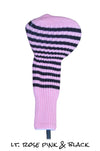 Light Rose Pink and Black Club Sock Golf Headcover
