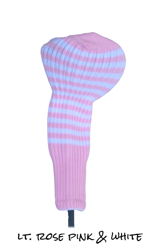 Light Rose Pink and White Club Sock Golf Headcover | Peanuts and Golf