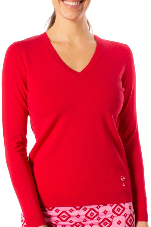 Golftini V- Neck Stretch Sweater -  RED