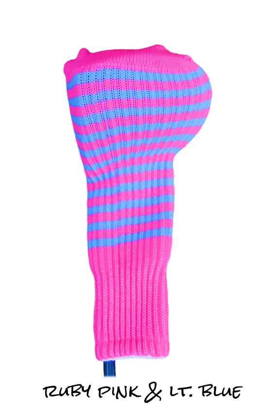 Ruby Pink and Light Blue Club Sock Golf Headcover