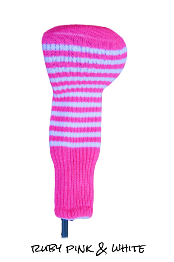 Ruby Pink and White Club Sock Golf Headcover