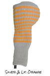 Silver and Light Orange Club Sock Golf Headcover