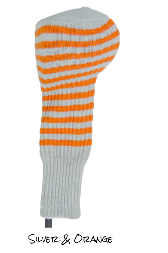 Silver and Orange Club Sock Golf Headcover