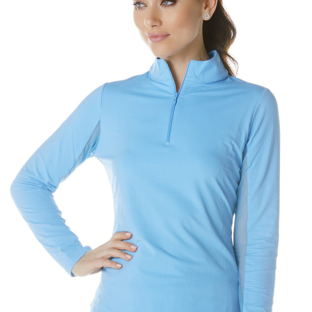 Ibkul Solid  Mock Neck Top - Periwinkle