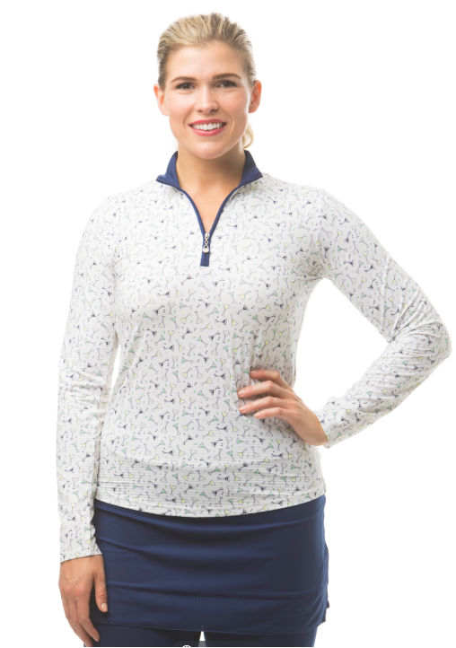 SanSoleil Long Sleeve Print Mock 900611 Speak Easy | SPF 50
