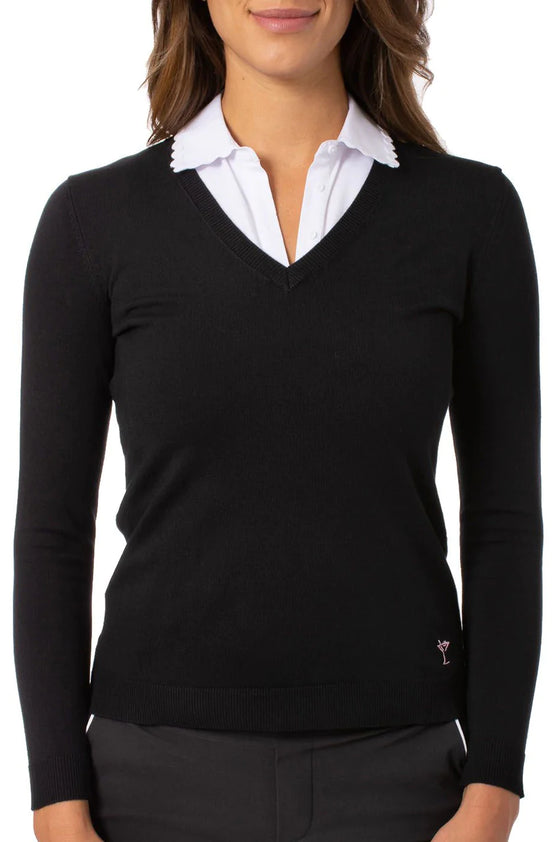 Golftini V- Neck Stretch Sweater - BLACK