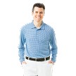 SanSoleil Mens Solcool Long Sleeve Check Button Polo - SUBMARINE BLUE