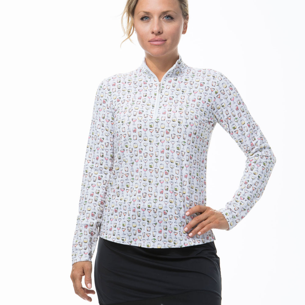 SanSoleil 900611 Solcool Print Zip Mock .ON THE ROCKS