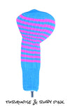 Turquoise and Ruby Pink Club Sock Golf Headcover