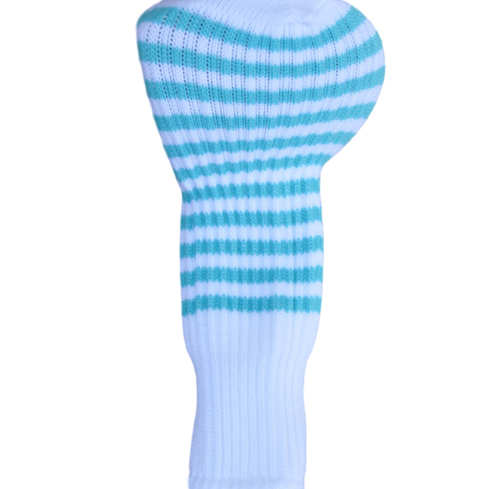 White and Aqua Club Sock Golf Headcover