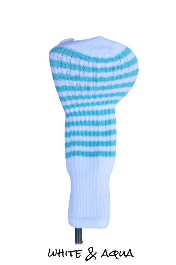 White and Aqua Club Sock Golf Headcover