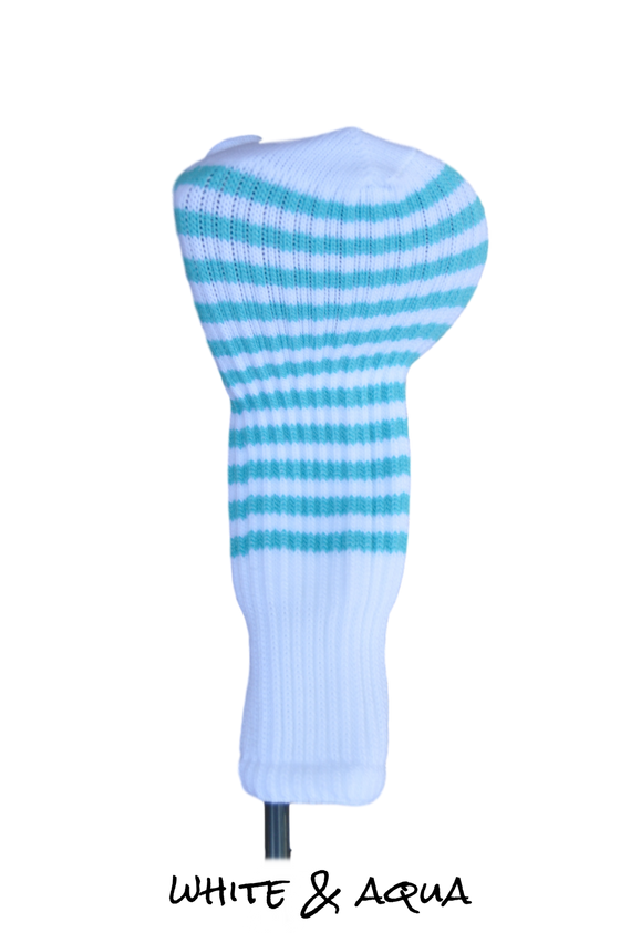White and Aqua Club Sock Golf Headcover | Peanuts and Golf