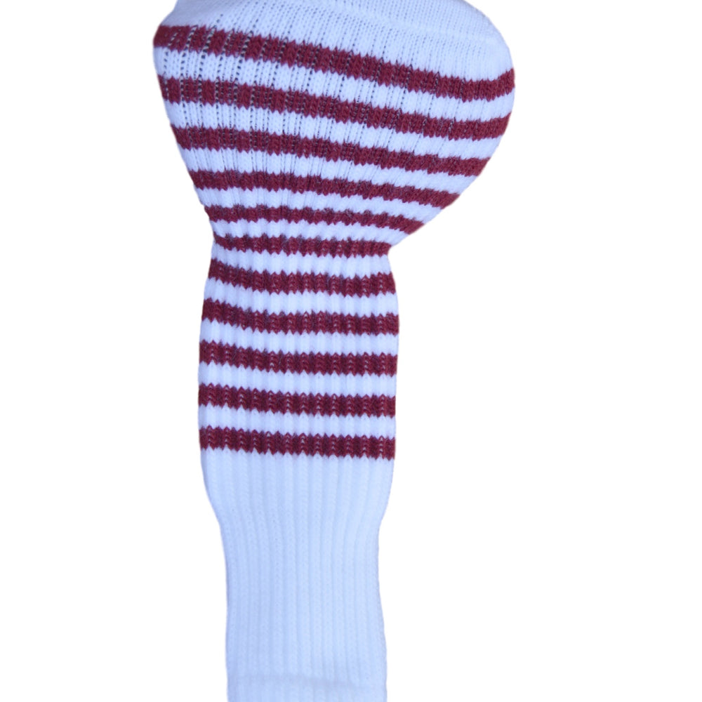 White and Burgundy Red Club Sock Golf Headcover