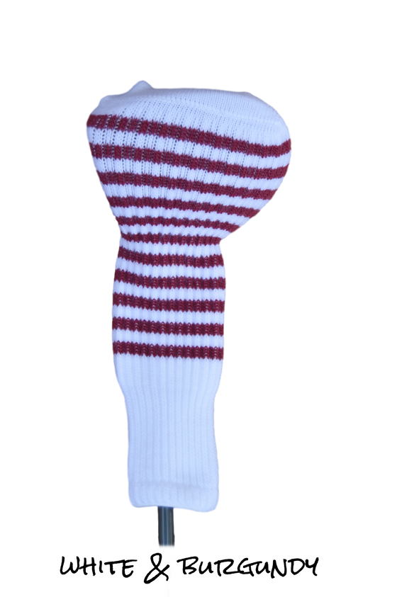 White and Burgundy Club Sock Golf Headcover | Peanuts and Golf